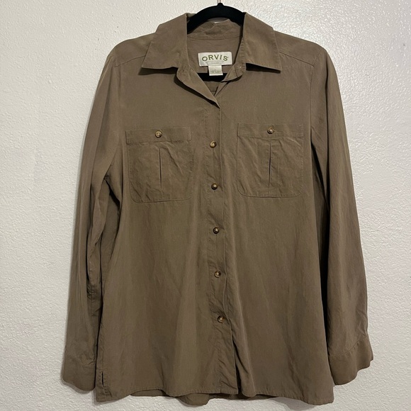 Orvis Tops - Women’s Orvis 100% Silk Button Up Blouse Size Medium Brown Mushroom